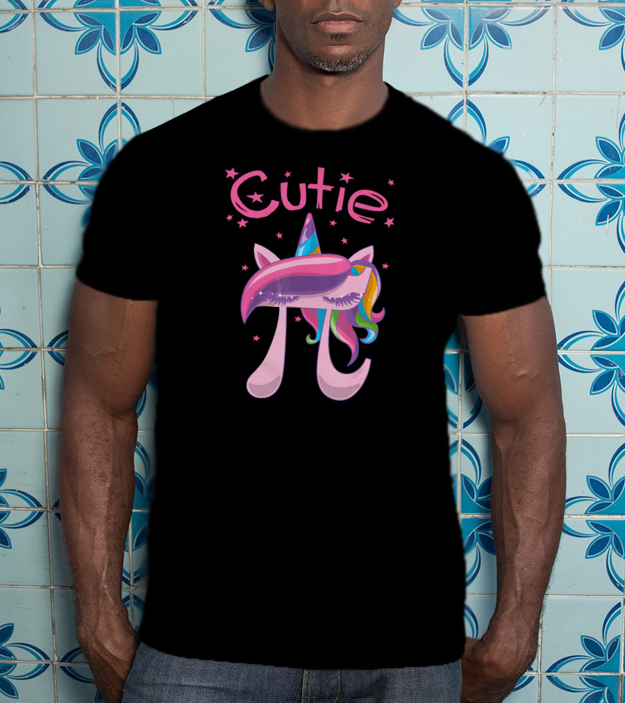 Cutie Pi Unicorn Girls With Rainbow Horn And Stars T-Shirt