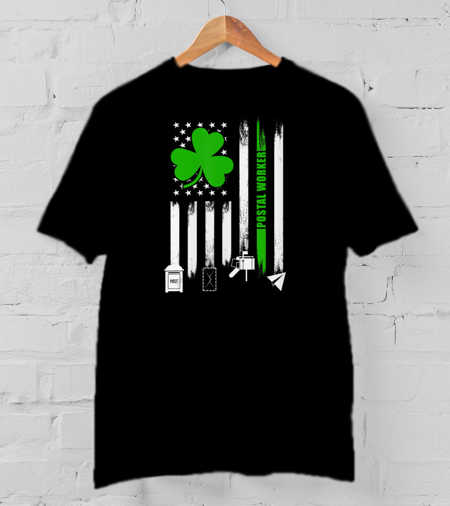 Flag Shamrock Postal Worker With USA Icons T-Shirt