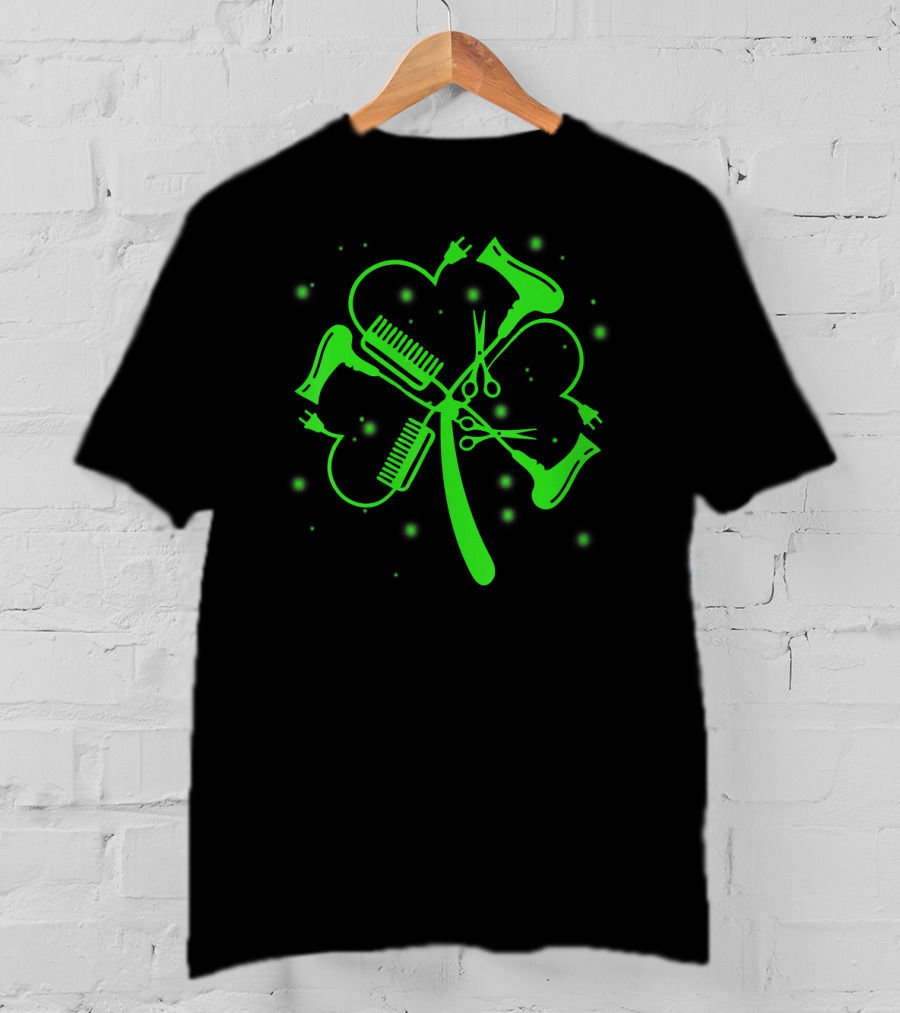 Hair Stylist Shamrock Hairdryer Comb Scissors St. Patrick's Day T-Shirt