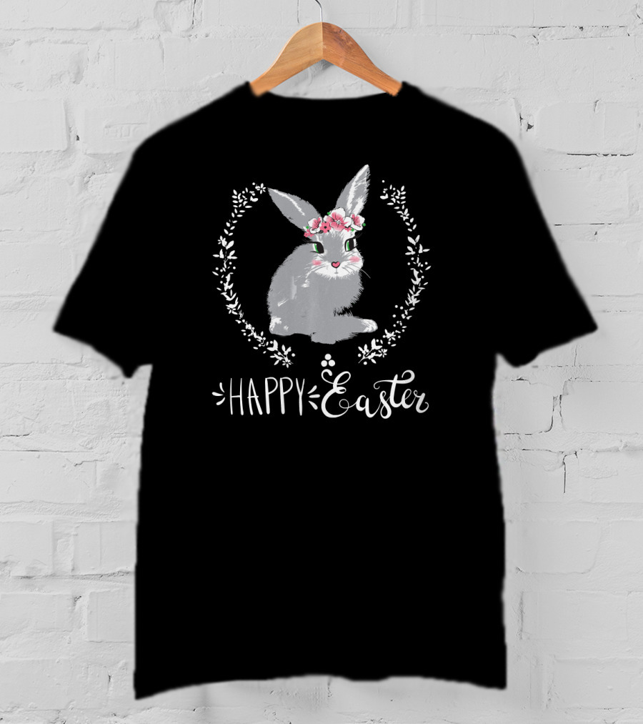 Happy Easter Bunny With Floral Wreath T-Shirt