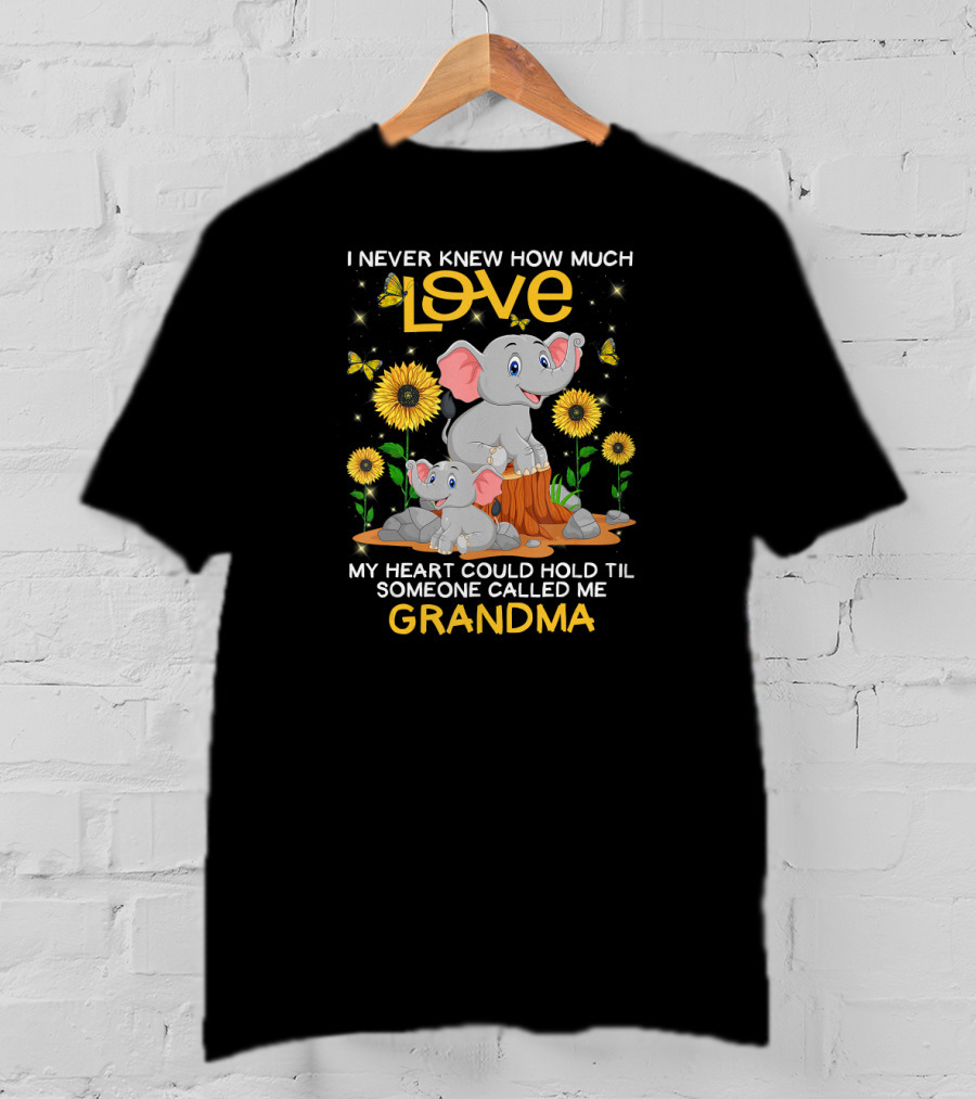 I Never Knew How Much Love My Heart Could Hold Til Someone Called Me Grandma Elephant Sunflowers Butterflies T-Shirt