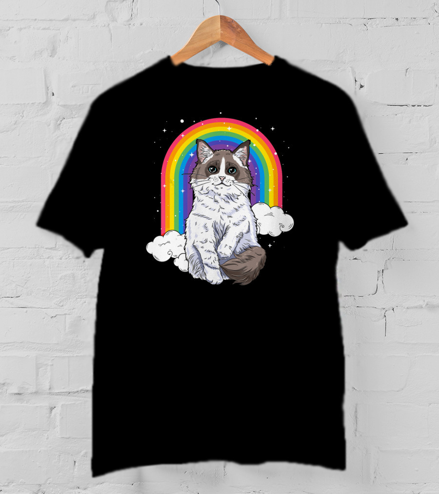 Ragdoll Cat With Rainbow And Clouds For Kitty Lovers T-Shirt