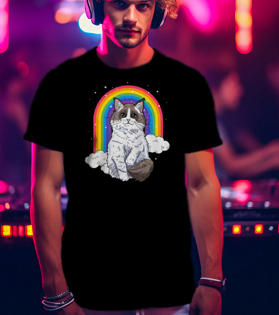 Ragdoll Cat With Rainbow And Clouds For Kitty Lovers T-Shirt