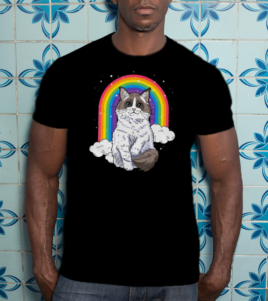 Ragdoll Cat With Rainbow And Clouds For Kitty Lovers T-Shirt