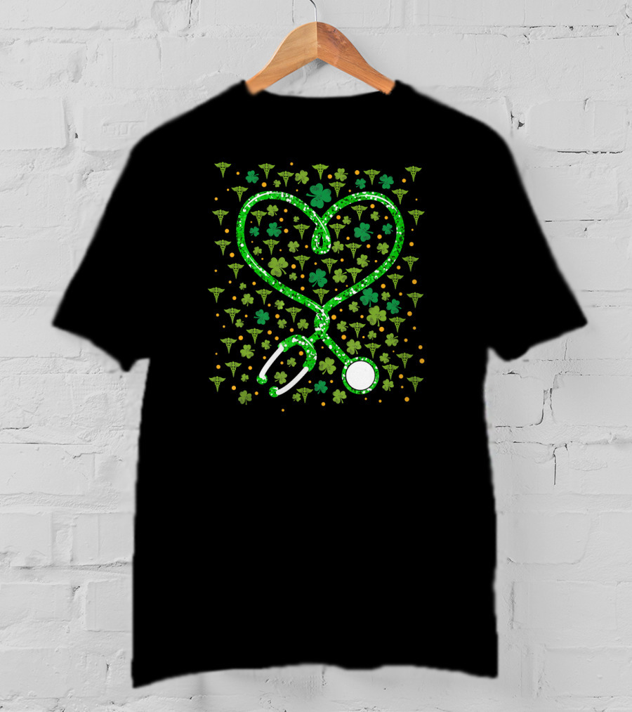 Respiratory Therapist Stethoscope Heart And St. Patrick's Shamrocks T-Shirt
