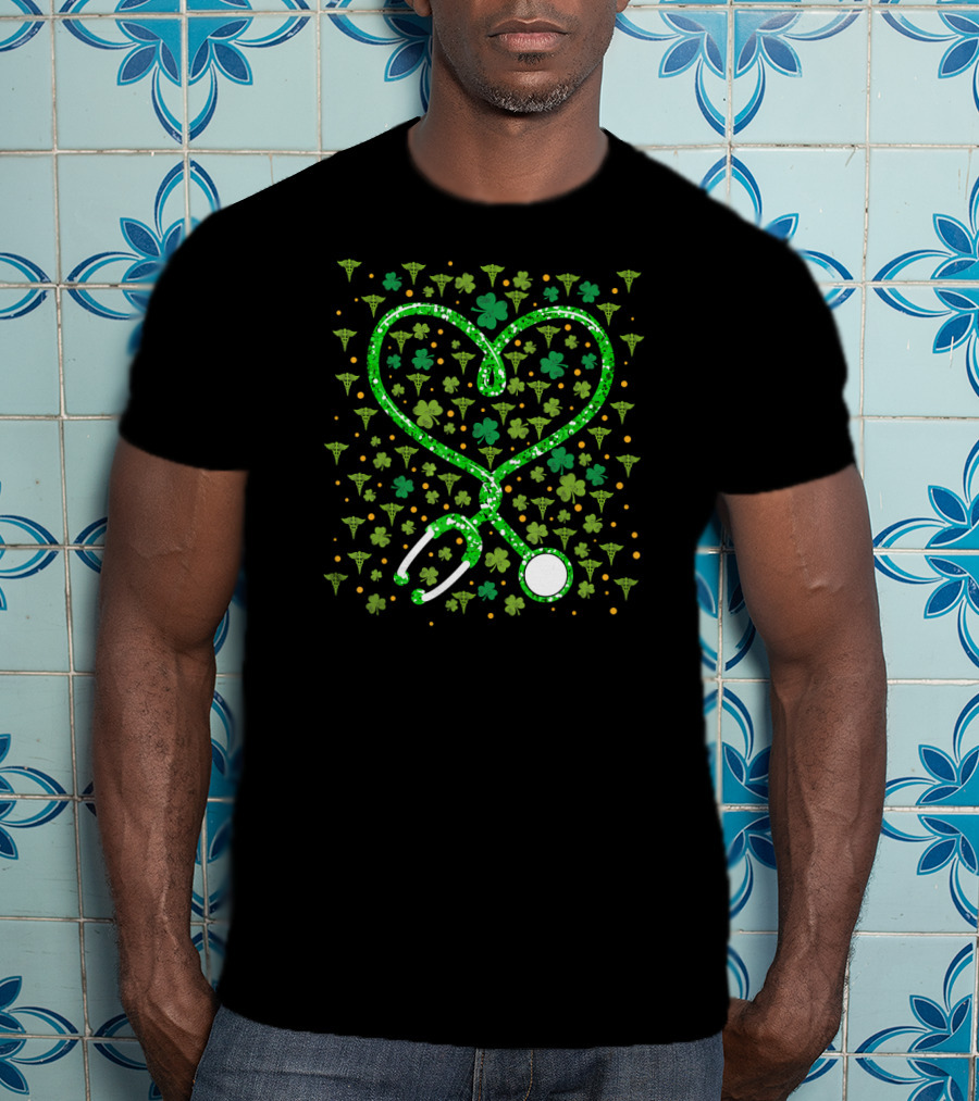 Respiratory Therapist Stethoscope Heart And St. Patrick's Shamrocks T-Shirt