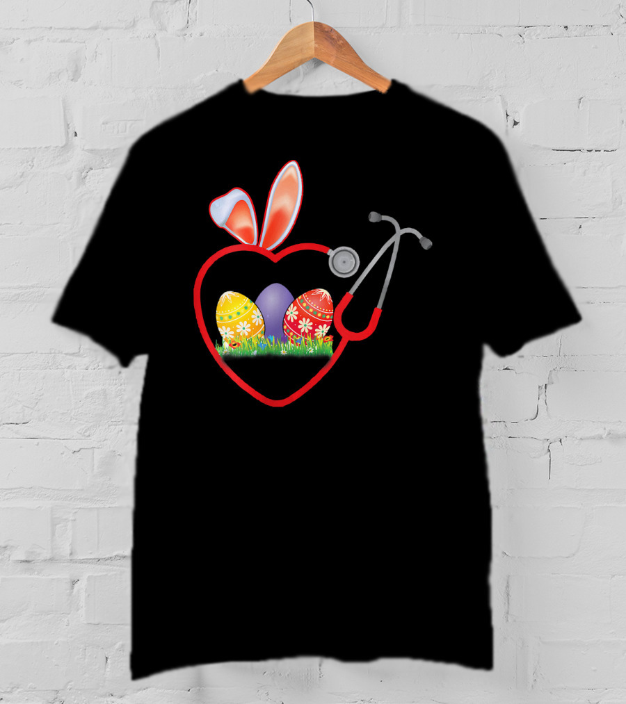 Stethoscope Heart Bunny Ears Easter Eggs Nurse T-Shirt