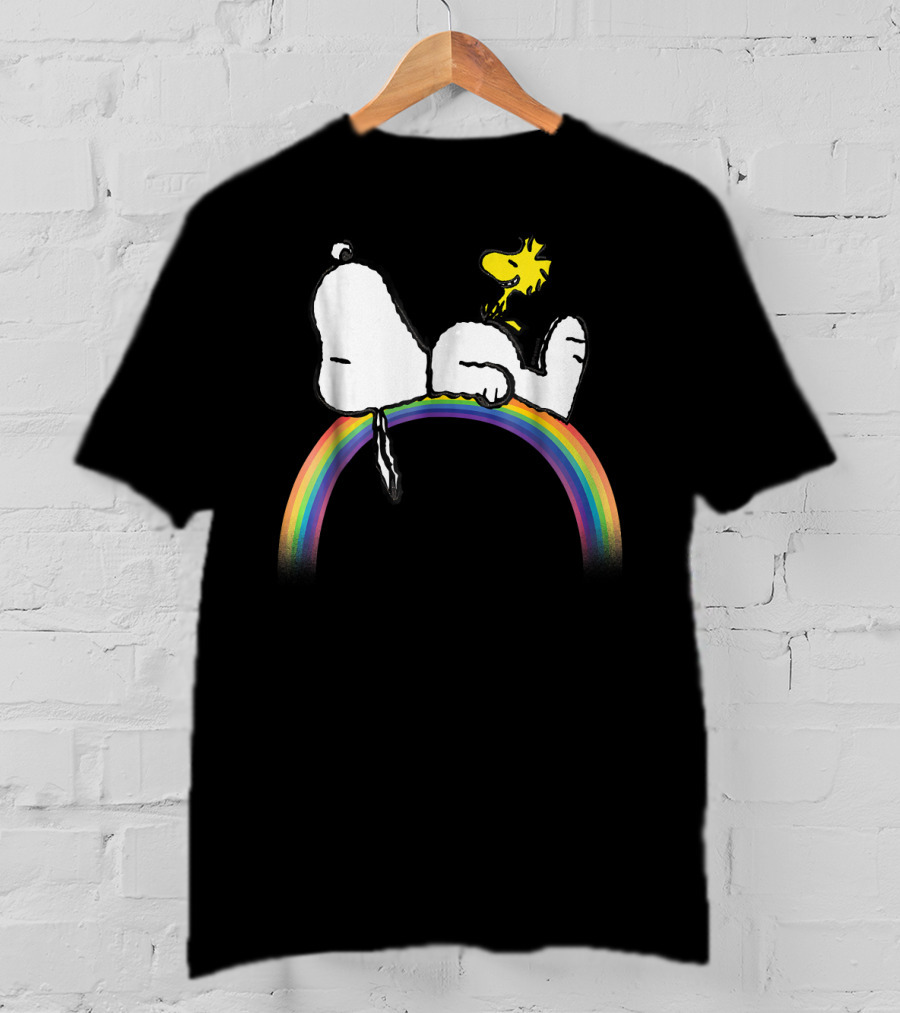 Peanuts Snoopy Woodstock Lying On Rainbow T-Shirt