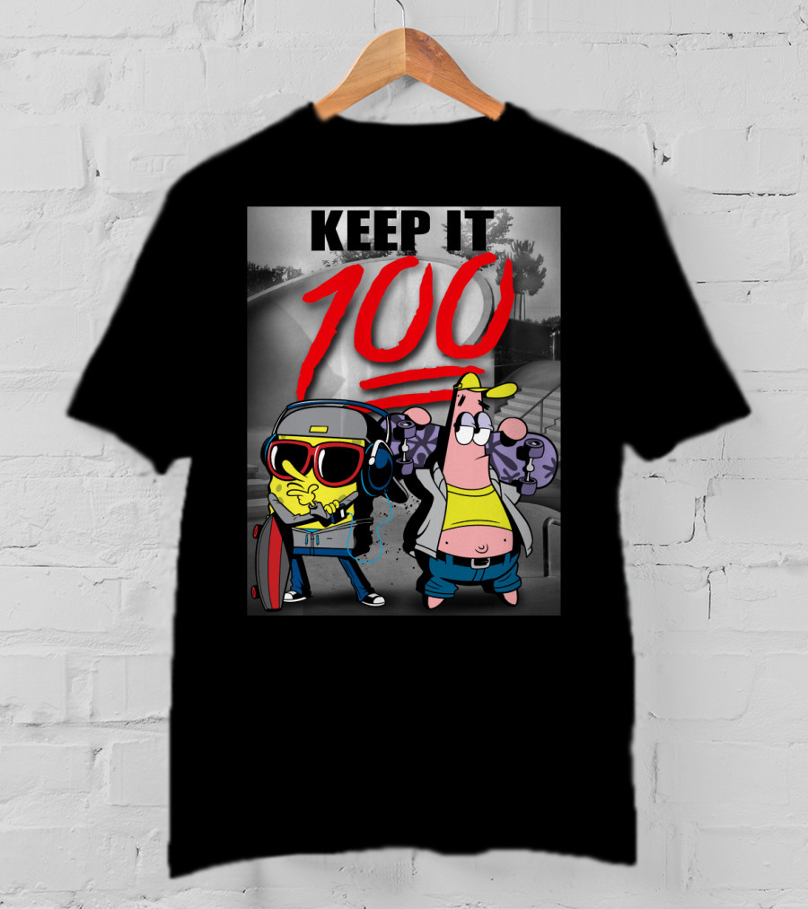SpongeBob SquarePants Keep It 100 Skateboarding T-Shirt
