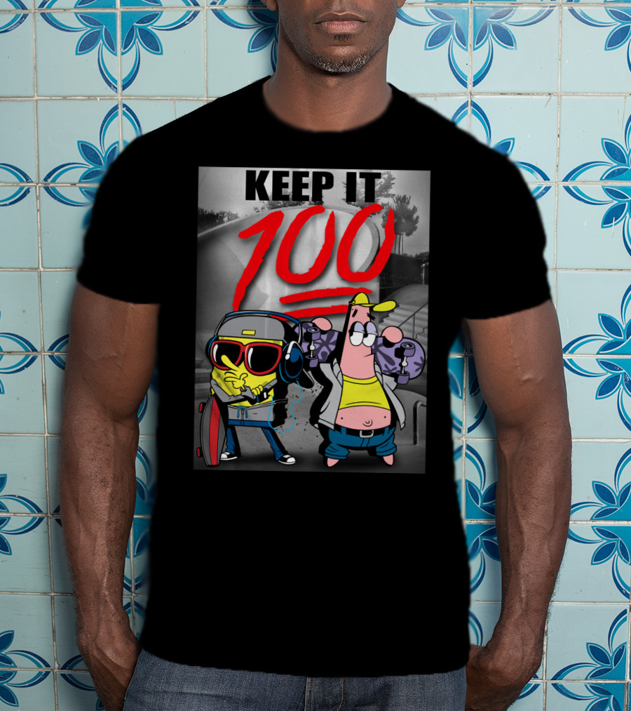 SpongeBob SquarePants Keep It 100 Skateboarding T-Shirt