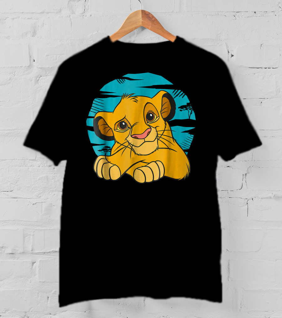 Disney The Lion King Young Simba Resting 90s Style Blue Background T-Shirt