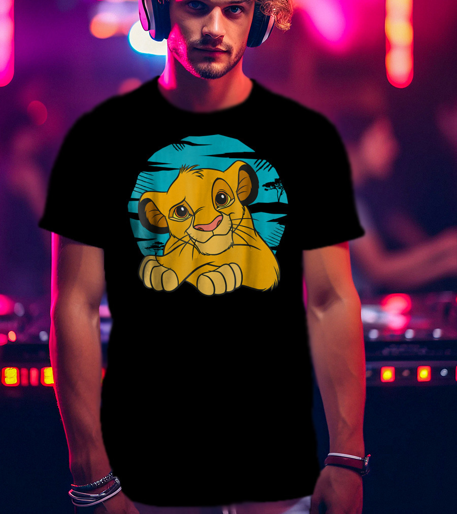 Disney The Lion King Young Simba Resting 90s Style Blue Background T-Shirt