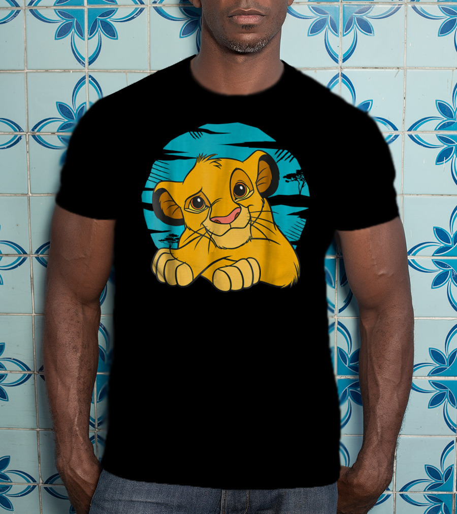 Disney The Lion King Young Simba Resting 90s Style Blue Background T-Shirt