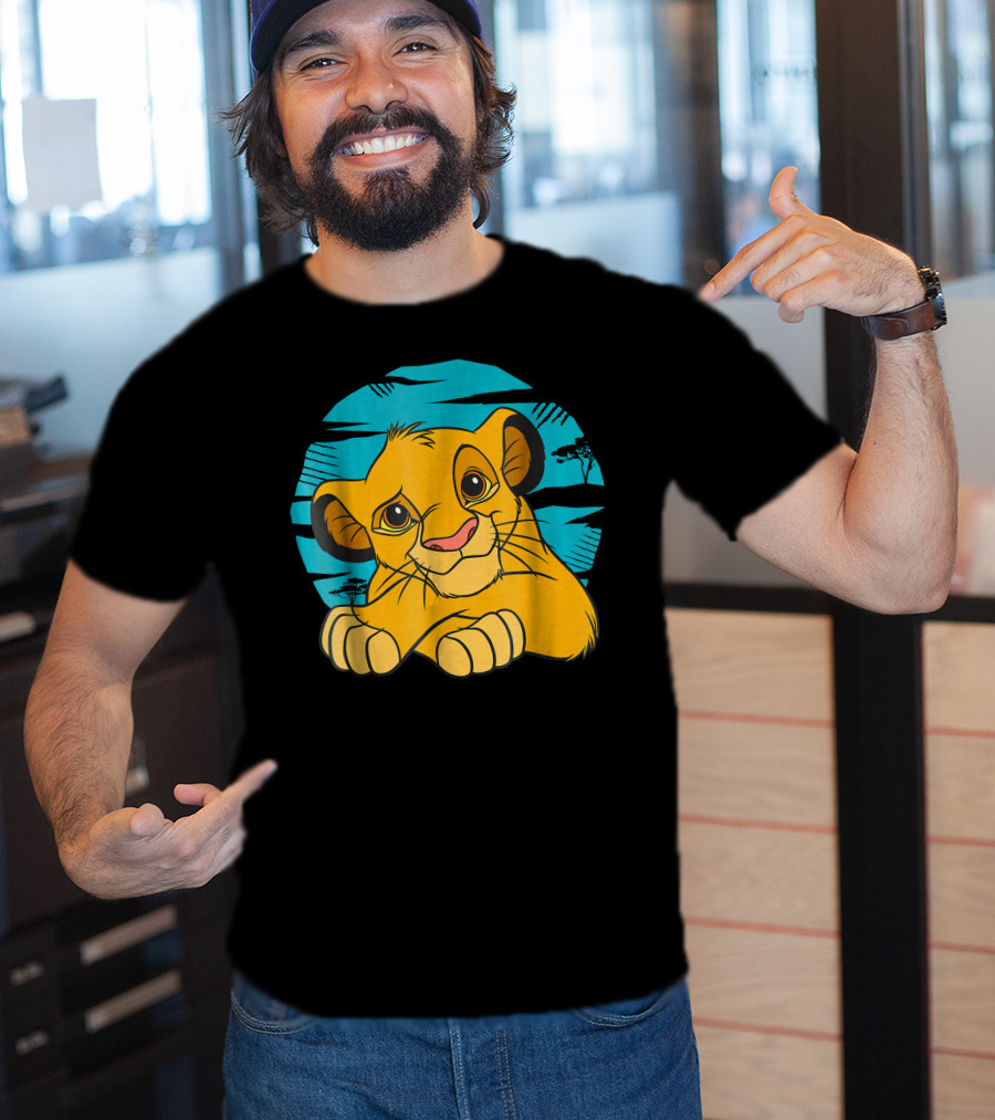 Disney The Lion King Young Simba Resting 90s Style Blue Background T-Shirt
