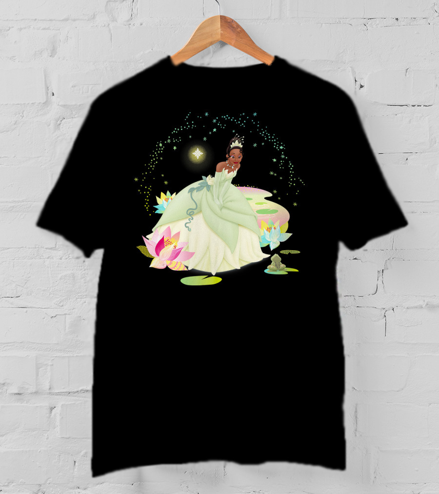 Disney The Princess And The Frog Tiana Bayou Magic Night Scene With Lily Pads And Frog T-Shirt