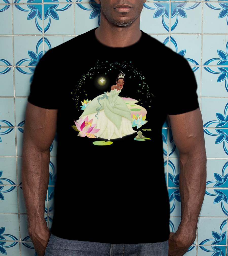 Disney The Princess And The Frog Tiana Bayou Magic Night Scene With Lily Pads And Frog T-Shirt
