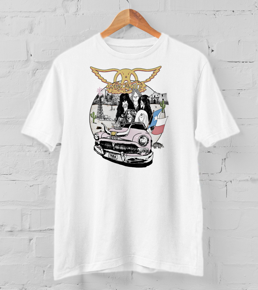 Aerosmith Kings Queens Multicolor 1988 Retro Car Desert Scene T-Shirt