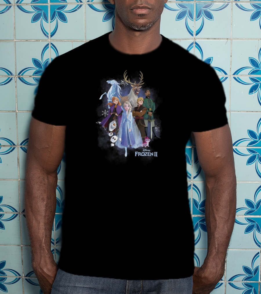 Disney Frozen 2 Main Characters Group Shot With Elsa Anna Olaf Kristoff Sven And Nokk T-Shirt