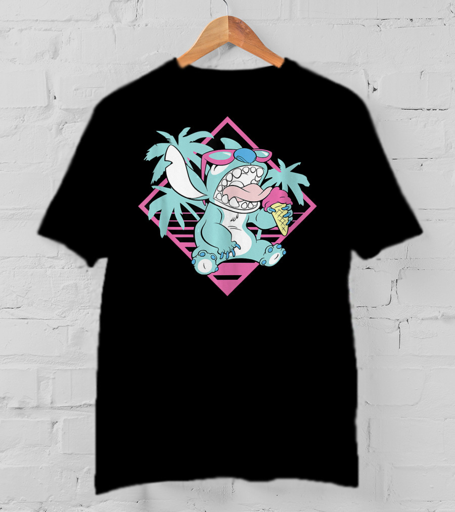 Disney Lilo Stitch 90s Beach Ice Cream Palm Trees Aesthetic T-Shirt