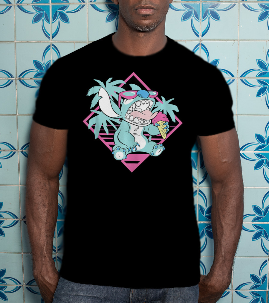 Disney Lilo Stitch 90s Beach Ice Cream Palm Trees Aesthetic T-Shirt