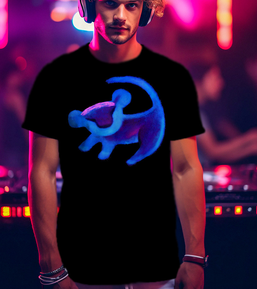 Disney Lion King Simba Neon Blue Cave Painting Hue T-Shirt