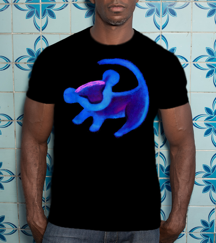 Disney Lion King Simba Neon Blue Cave Painting Hue T-Shirt