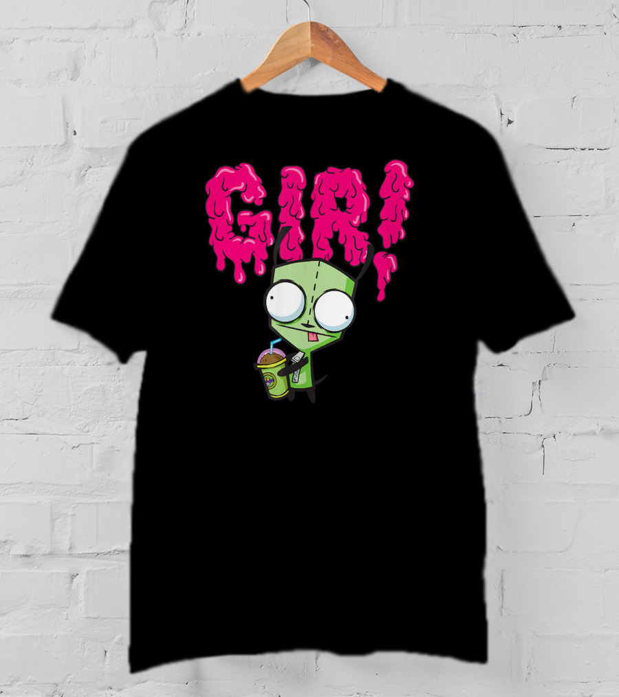 Gir Slime Text Holding Slush Drink Invader Zim T-Shirt