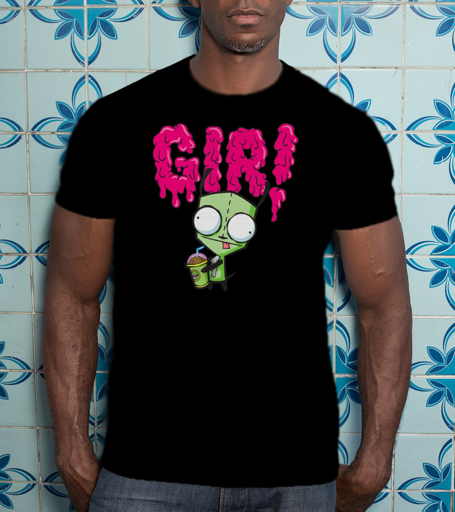 Gir Slime Text Holding Slush Drink Invader Zim T-Shirt