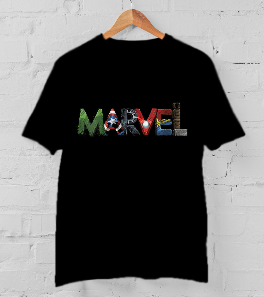 Marvel Avengers Hulk Captain America Iron Man Thor Character Text T-Shirt