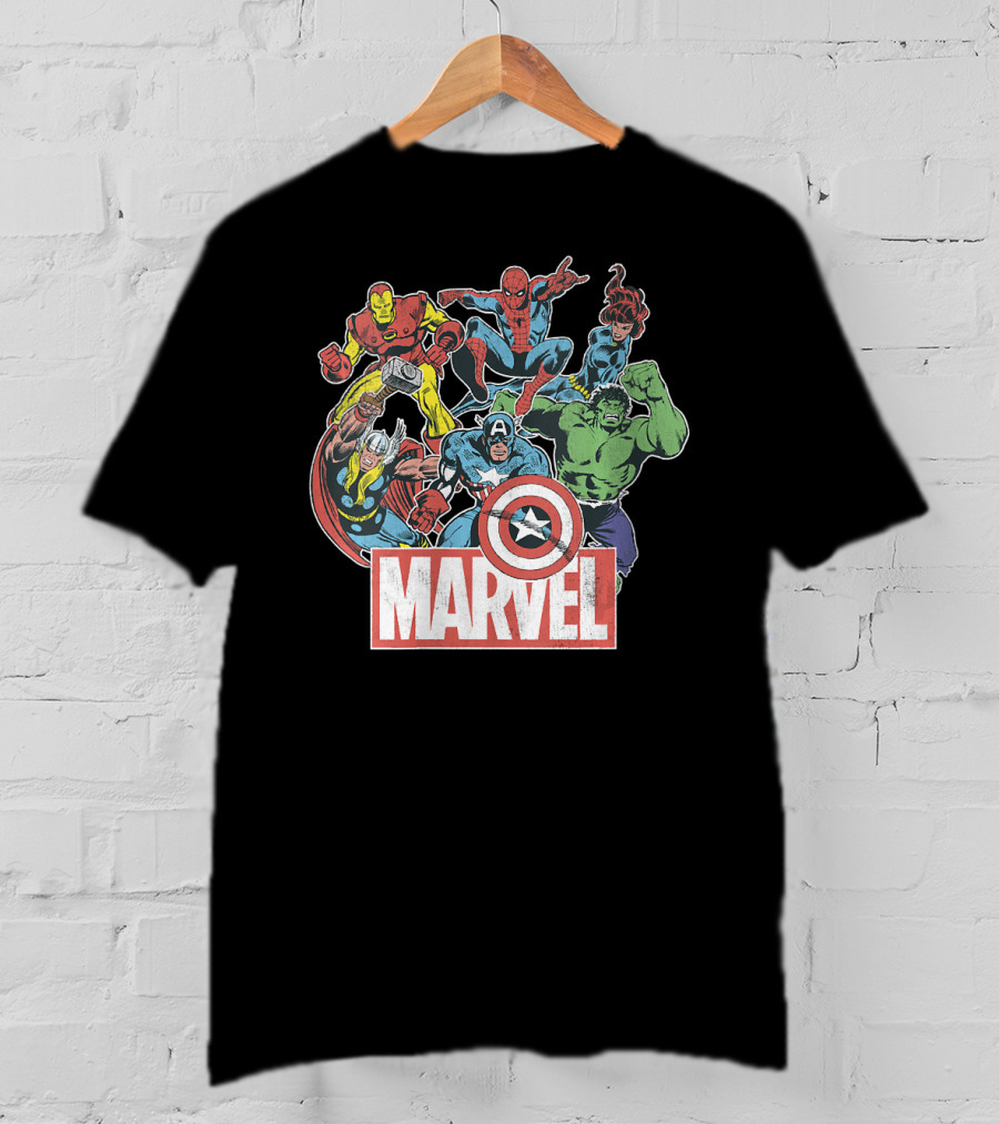 Marvel Avengers Iron Man Thor Captain America Hulk Spider-Man Classic Team T-Shirt