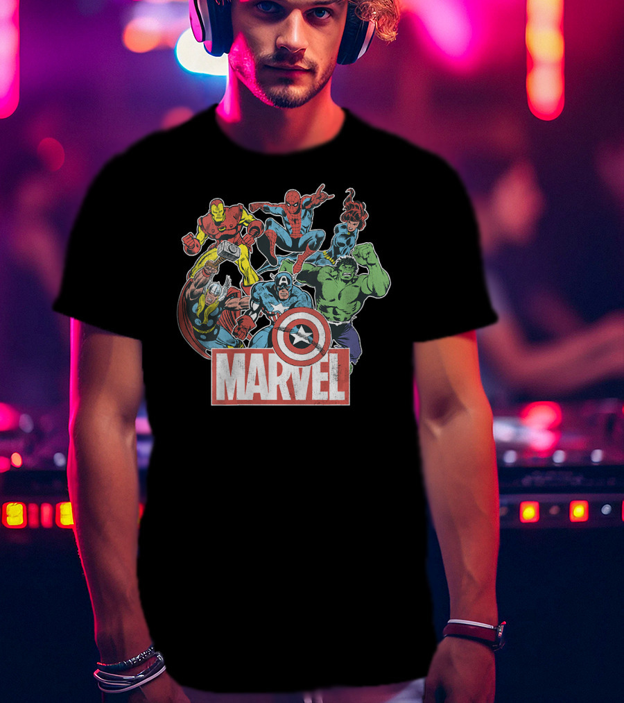 Marvel Avengers Iron Man Thor Captain America Hulk Spider-Man Classic Team T-Shirt