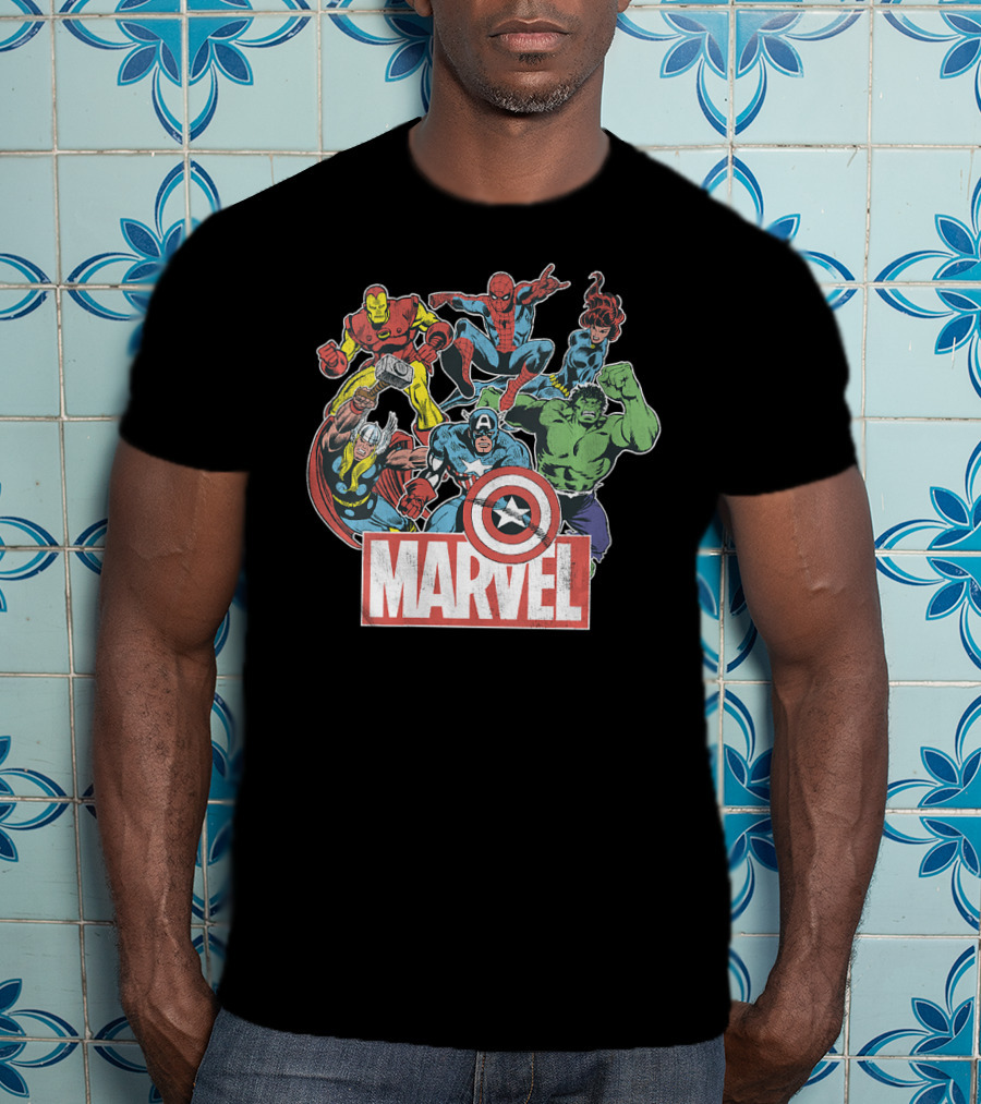 Marvel Avengers Iron Man Thor Captain America Hulk Spider-Man Classic Team T-Shirt