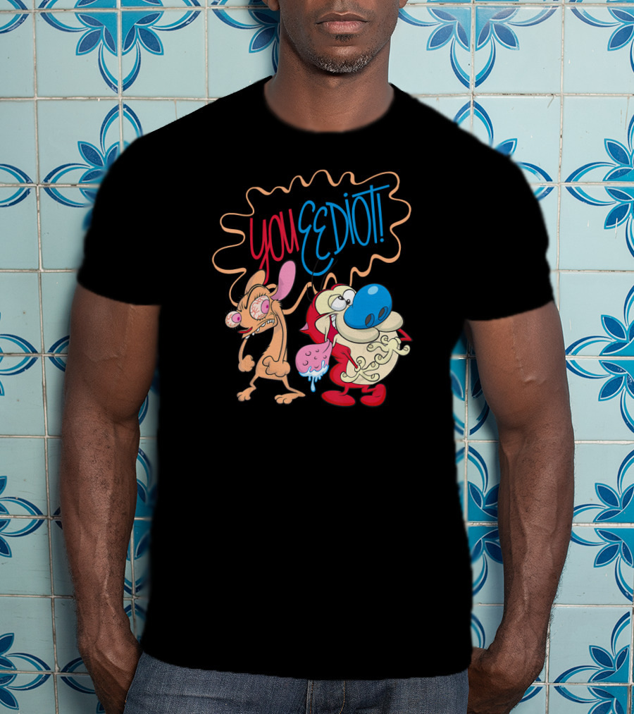 Ren And Stimpy You Eediot With Colorful Speech Bubble T-Shirt