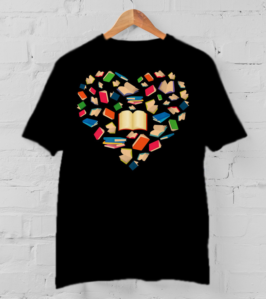 Book Lover Heart Shape Reading Librarian Bookworm T-Shirt