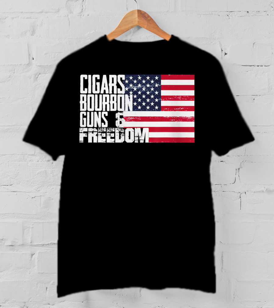 Cigars Bourbon Guns Freedom American Flag T-Shirt