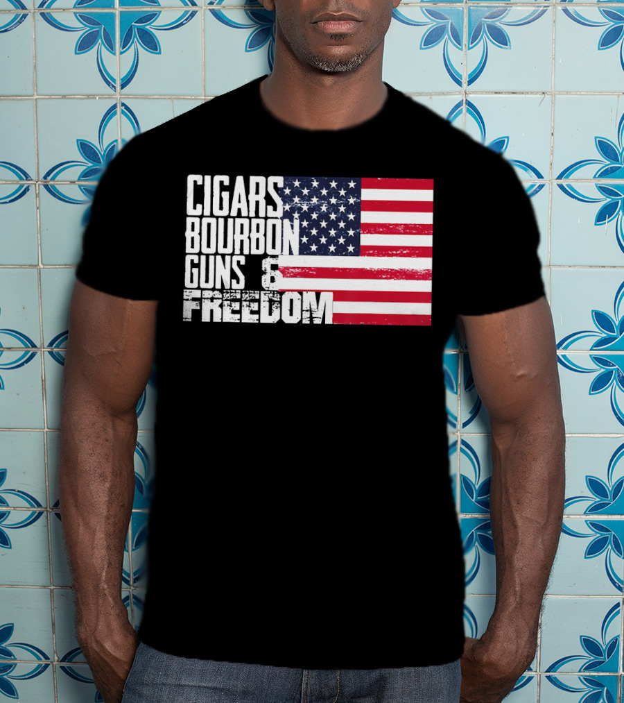 Cigars Bourbon Guns Freedom American Flag T-Shirt