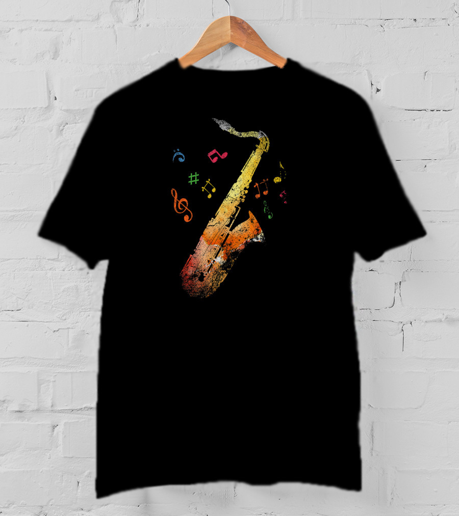 Vibrant Multicolored Music Notes With Saxophone T-Shirt