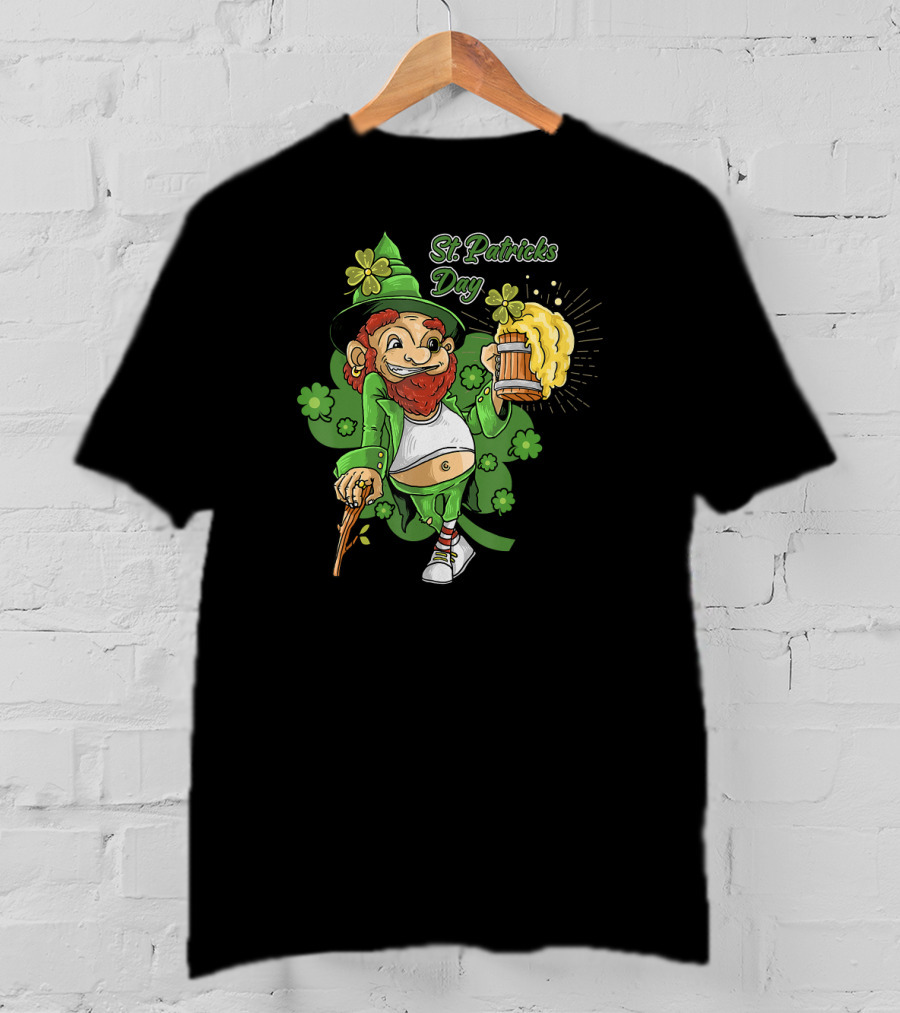 St Patricks Day Lucky Irish Leprechaun With Beer And Shamrocks T-Shirt