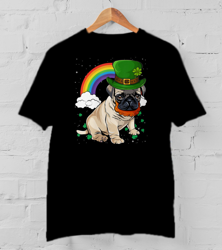 Pug St Patricks Day Leprechaun Hat Rainbow T-Shirt