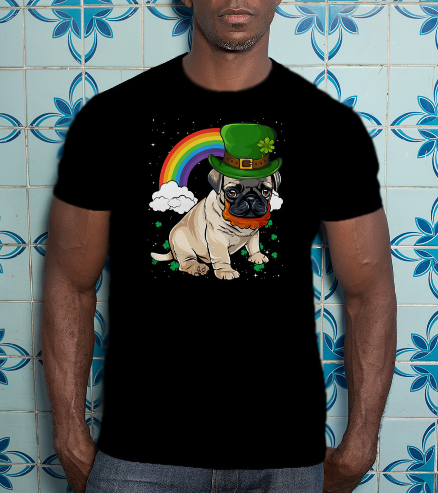 Pug St Patricks Day Leprechaun Hat Rainbow T-Shirt