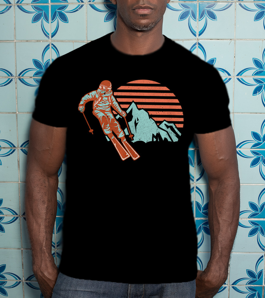 Retro Ski Vintage Ski Mountain Sunset Skier T-Shirt