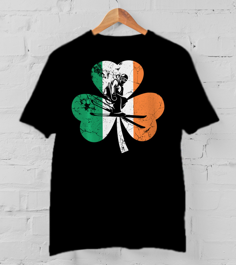 Skiing Shamrock St Patrick's Day Ireland Irish Flag T-Shirt