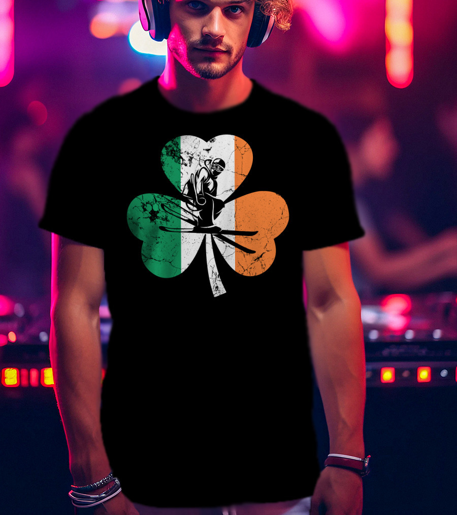 Skiing Shamrock St Patrick's Day Ireland Irish Flag T-Shirt