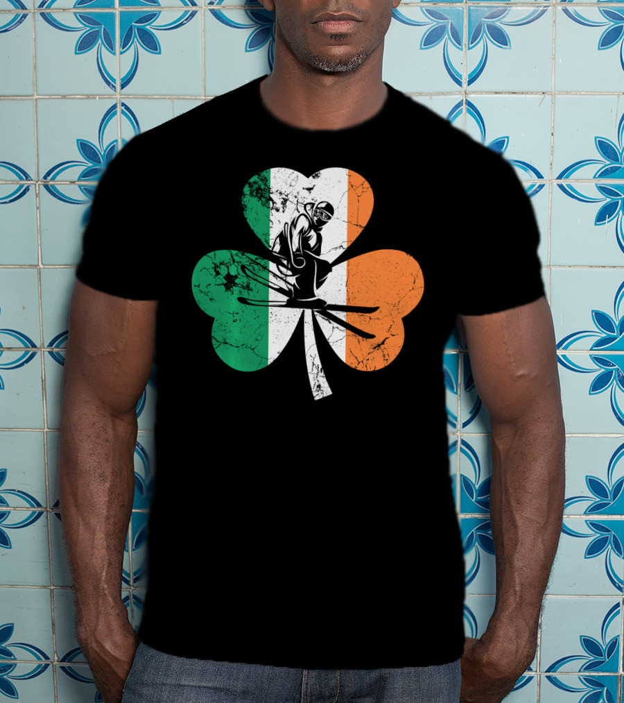 Skiing Shamrock St Patrick's Day Ireland Irish Flag T-Shirt