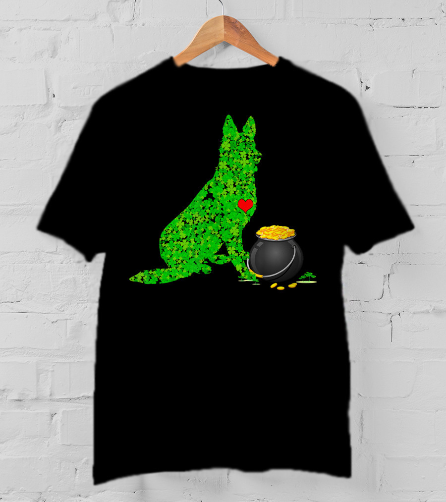 St Patricks Day Shamrock German Shepherd With Pot Of Gold T-Shirt