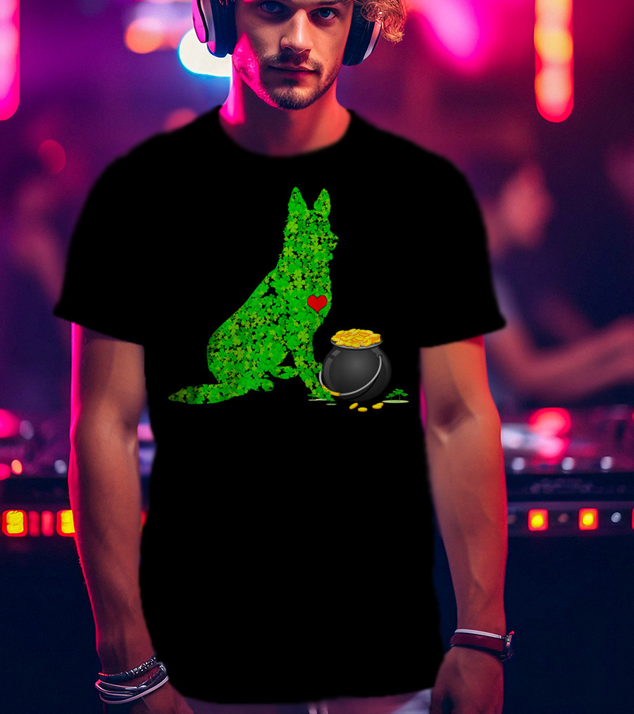 St Patricks Day Shamrock German Shepherd With Pot Of Gold T-Shirt