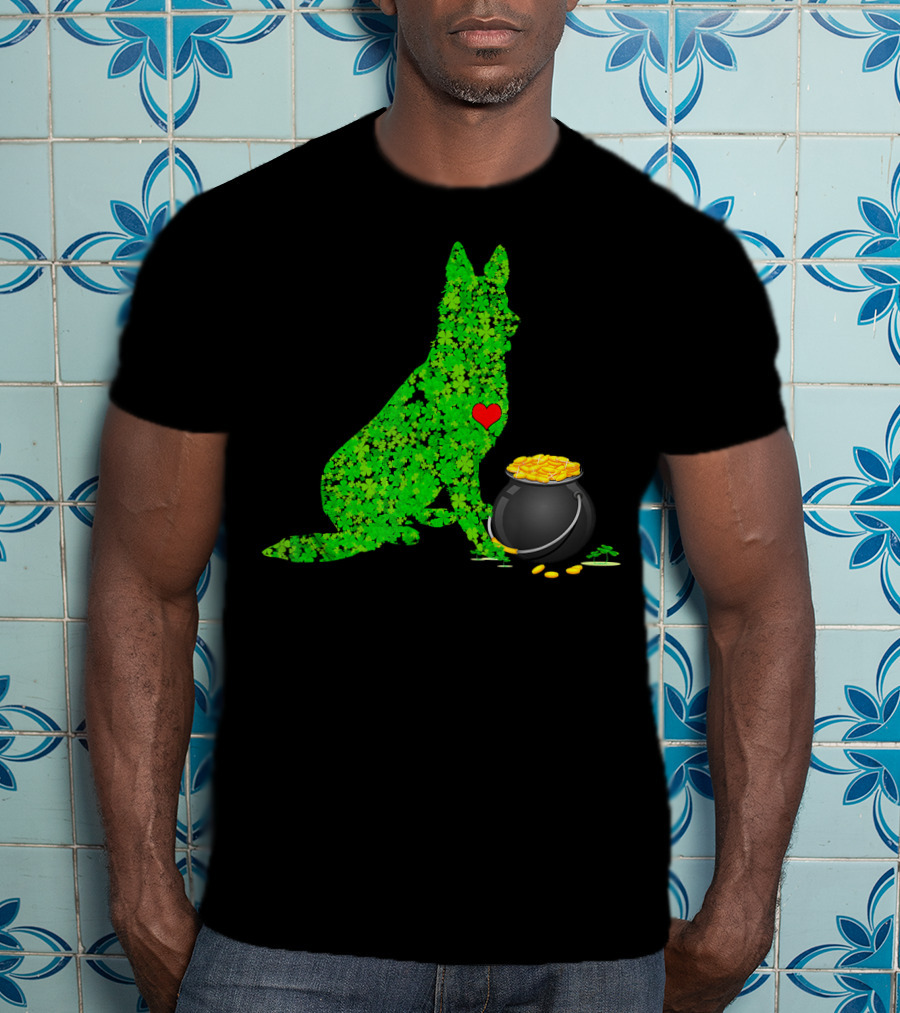 St Patricks Day Shamrock German Shepherd With Pot Of Gold T-Shirt