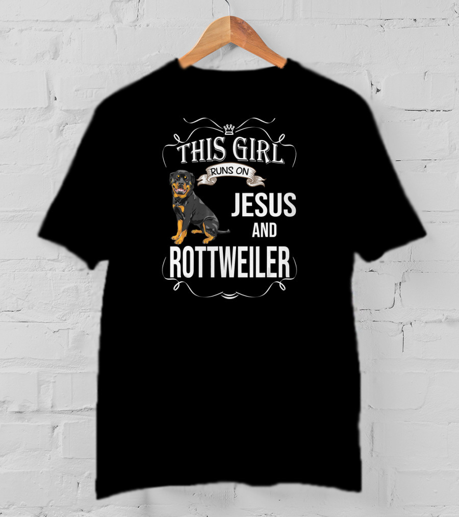 This Girl Runs On Jesus And Rottweiler T-Shirt