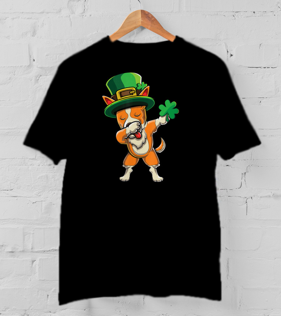 Leprechaun Hat Corgi Dabbing Shamrock St Paddys Day T-Shirt