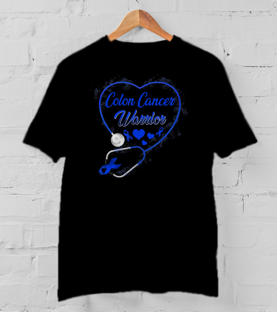 Colon Cancer Warrior Heart Stethoscope With Blue T-Shirt